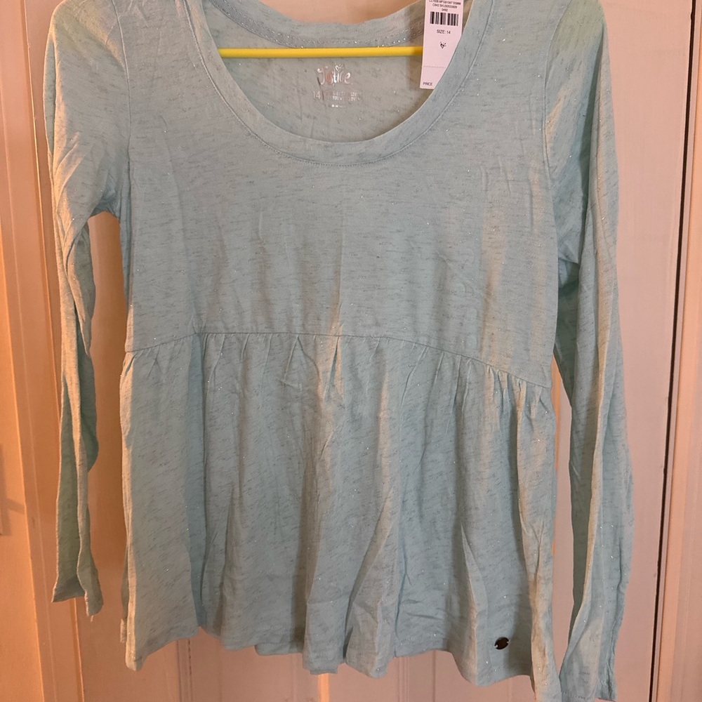 Justice Light Aqua Long Sleeve Peplum Top